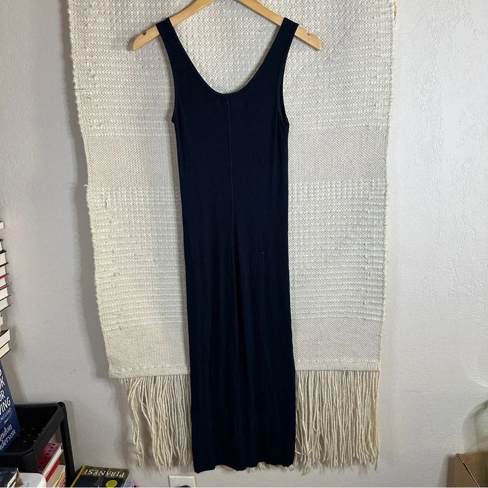 ENZA COSTA navy blue ribbed scoop neck sleeveless stretch silk midi dress M - Picture 4 of 6